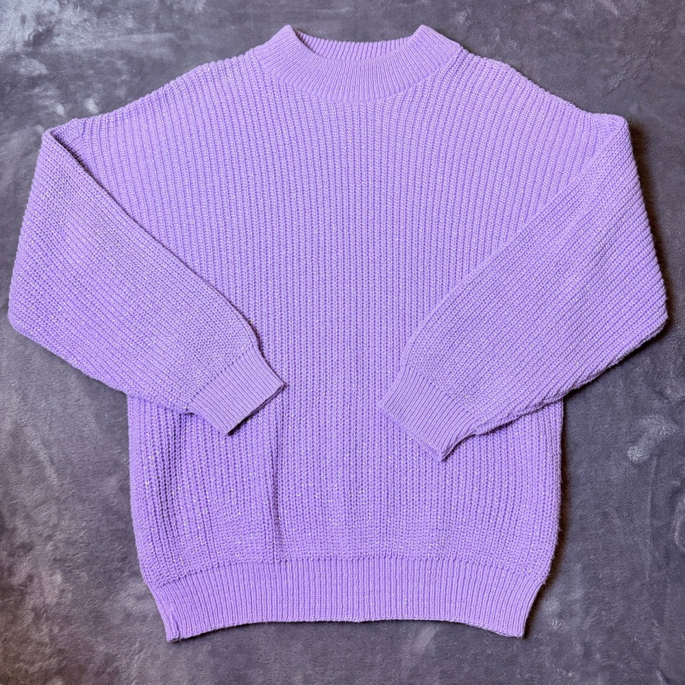 American Pride SZ Large Vintage Lavender Purple Lurex Sparkle Mock Neck Sweater